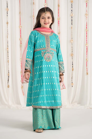 Maria B | 3 Piece Embroidered Raw Silk Suit | MKS-EF25-30 - House Of Hania