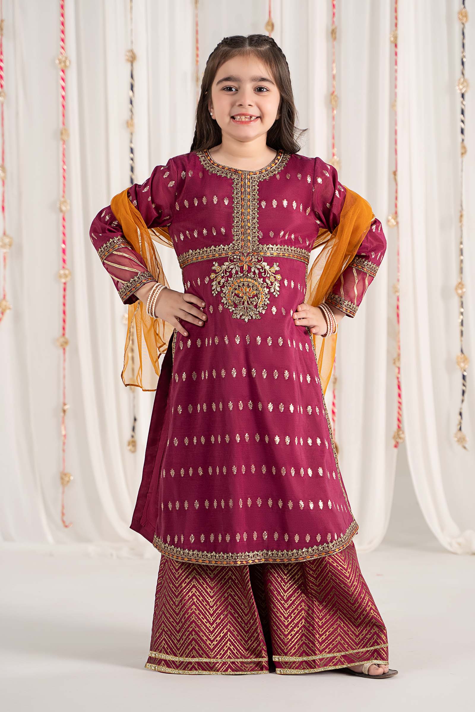 Maria B | 3 Piece Embroidered Raw Silk Suit | MKS-EF25-30 - House Of Hania