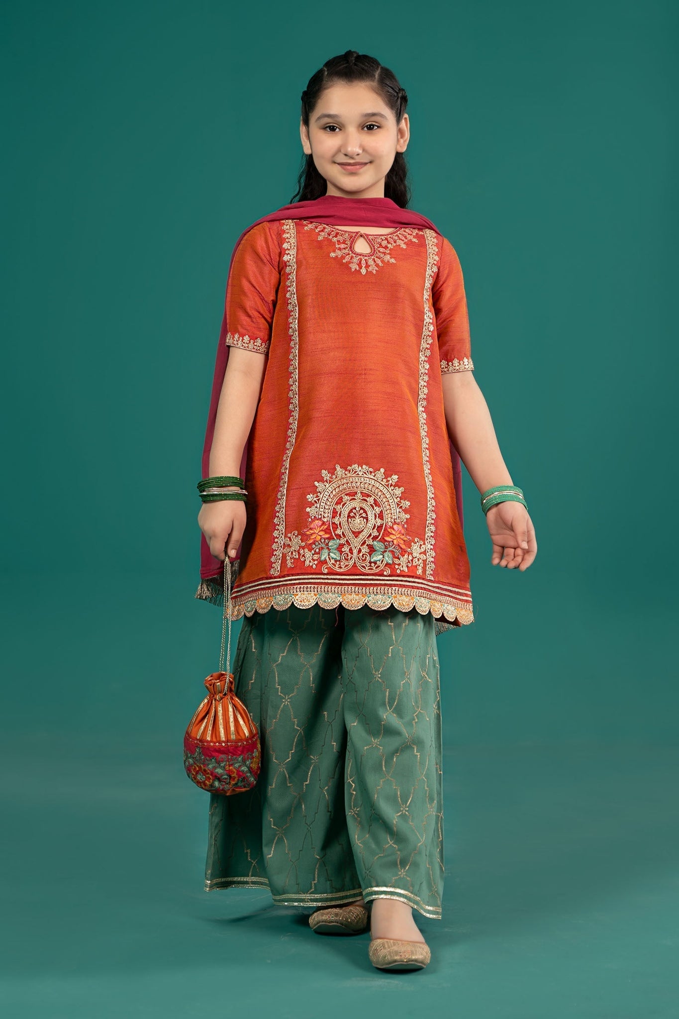 Maria B | 3 Piece Embroidered Raw Silk Suit | MKS-EF25-45 - House Of Hania