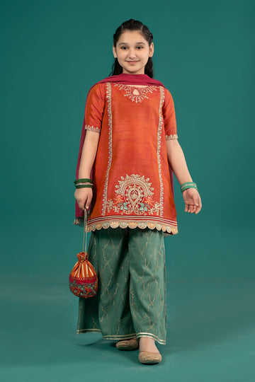 Maria B | 3 Piece Embroidered Raw Silk Suit | MKS-EF25-45 - House Of Hania