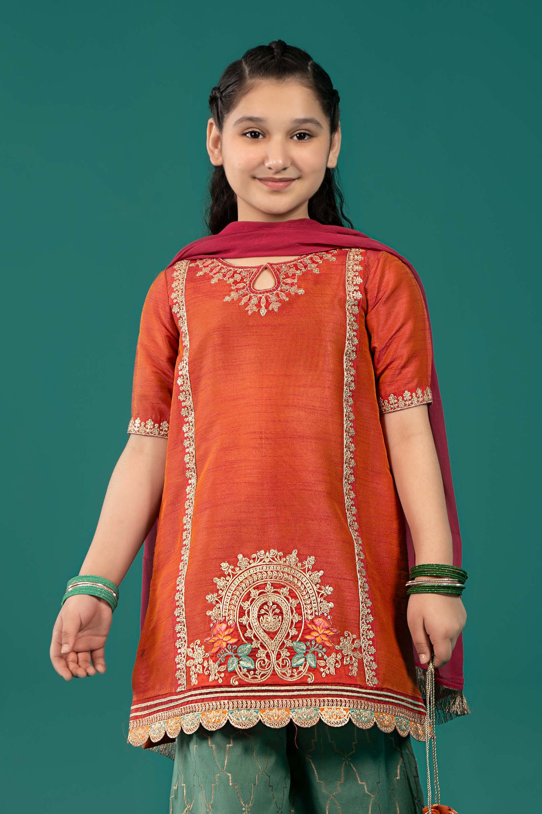 Maria B | 3 Piece Embroidered Raw Silk Suit | MKS-EF25-45 - House Of Hania