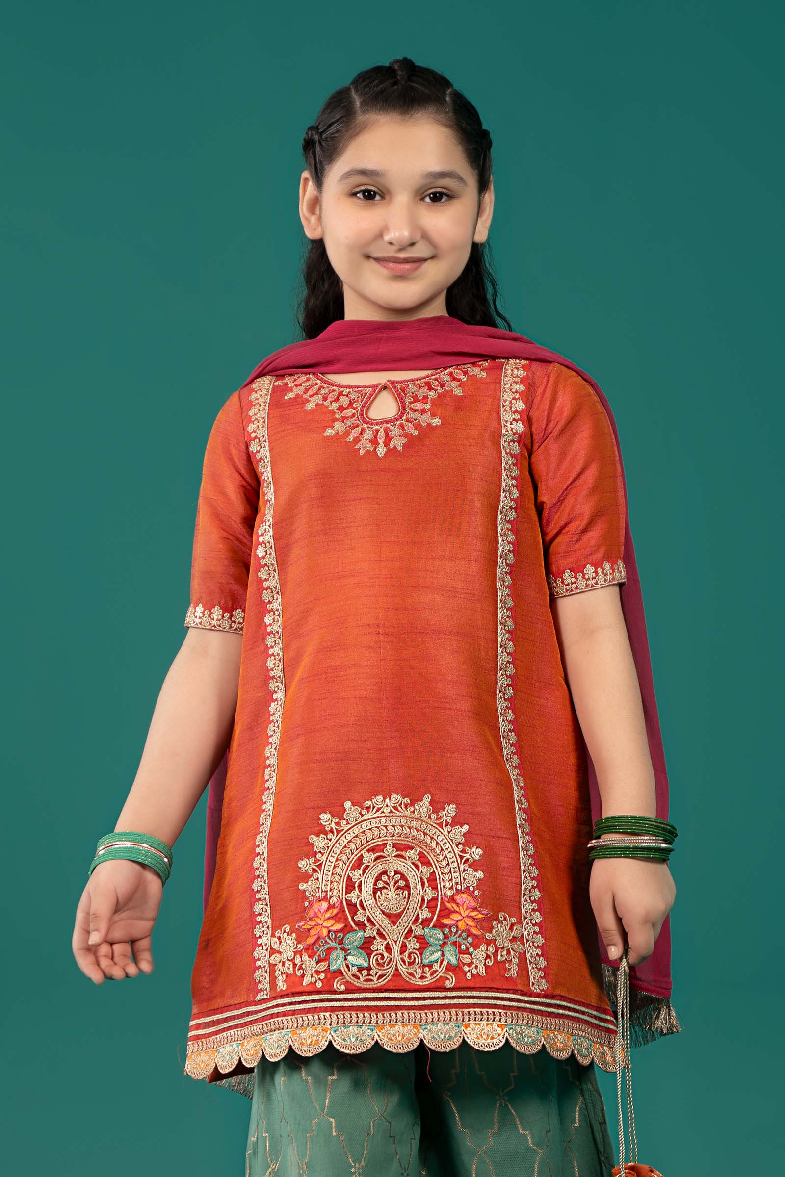 Maria B | 3 Piece Embroidered Raw Silk Suit | MKS-EF25-45 - House Of Hania