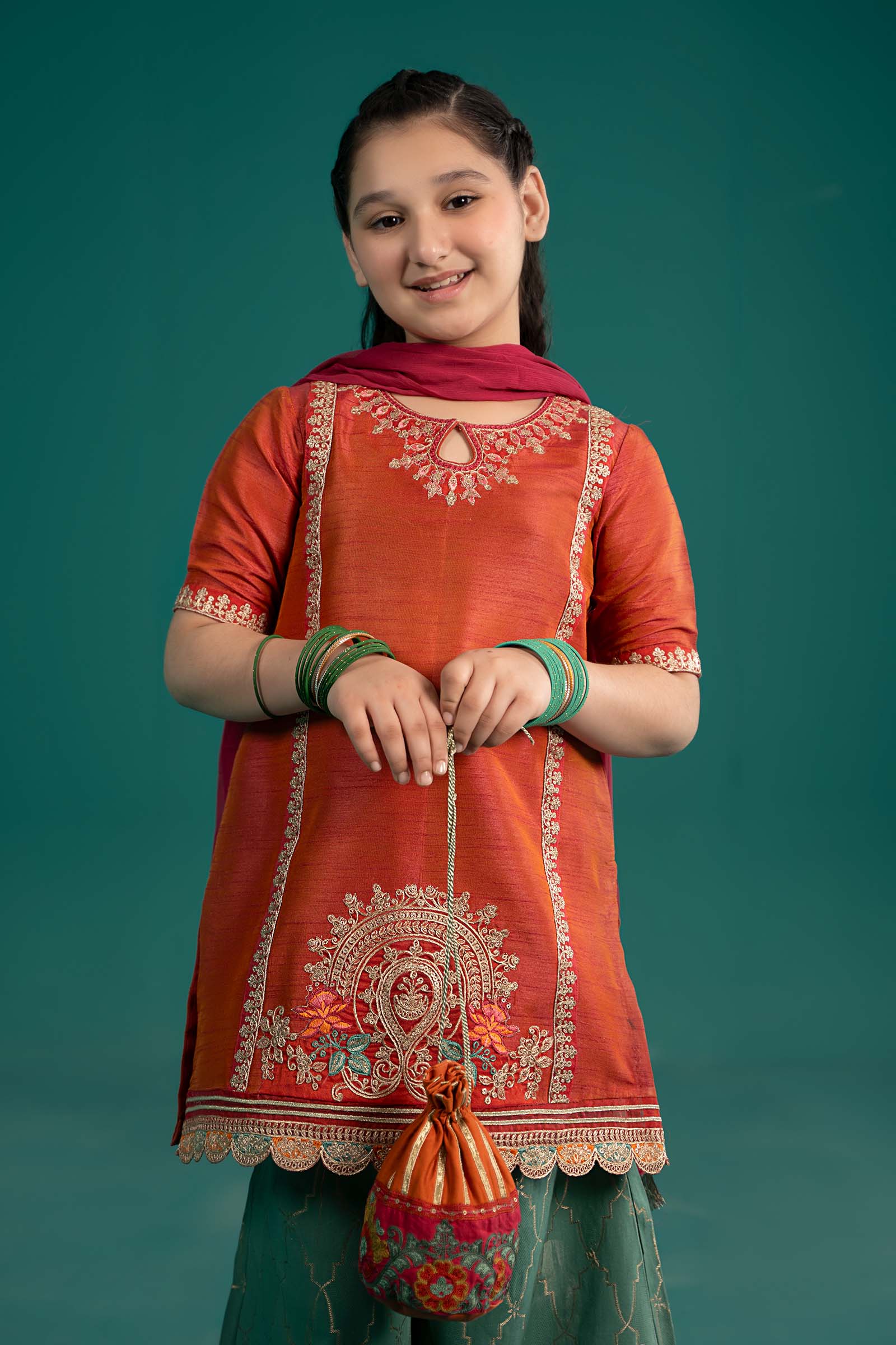 Maria B | 3 Piece Embroidered Raw Silk Suit | MKS-EF25-45 - House Of Hania