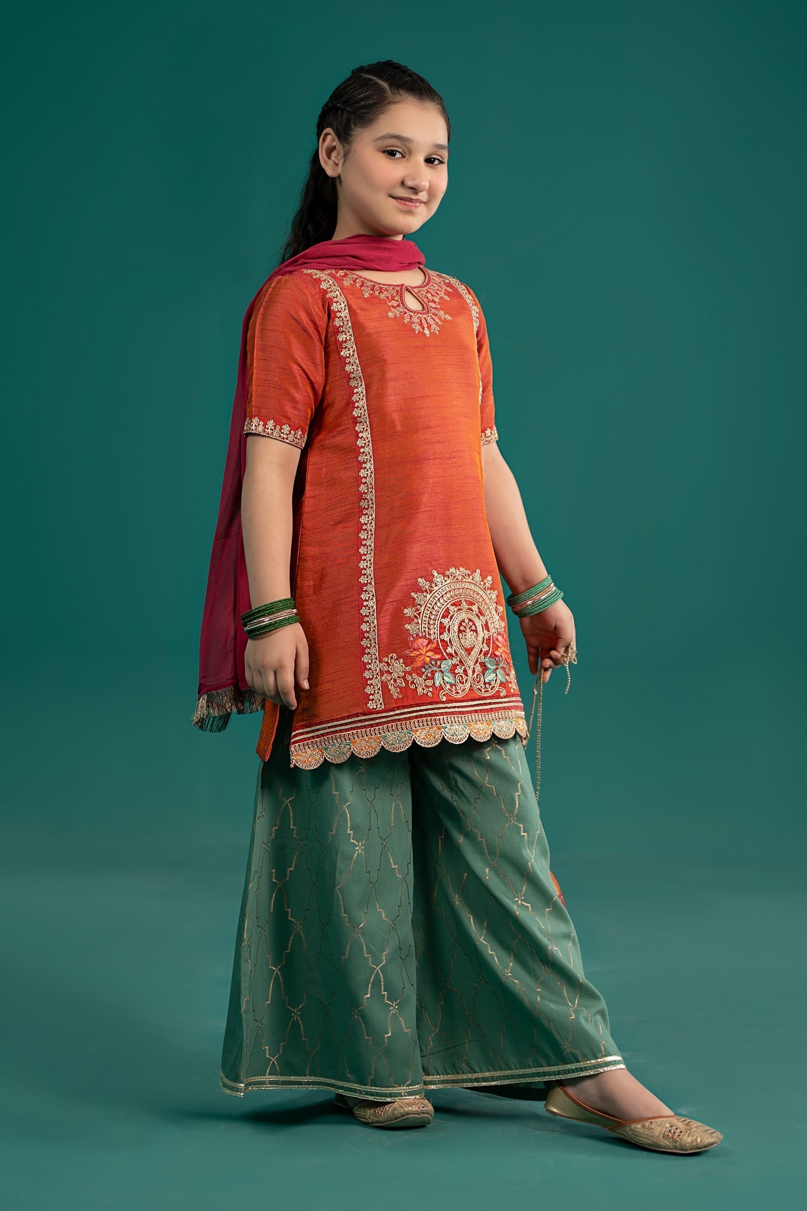 Maria B | 3 Piece Embroidered Raw Silk Suit | MKS-EF25-45 - House Of Hania