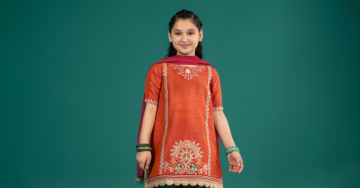 Maria B | 3 Piece Embroidered Raw Silk Suit | MKS-EF25-45 - House Of Hania