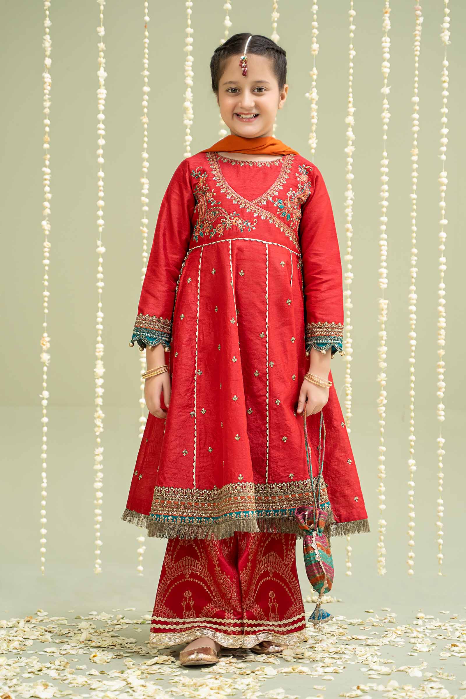 Maria B | 3 Piece Embroidered Raw Silk Suit | MKS-W24-02 - House Of Hania