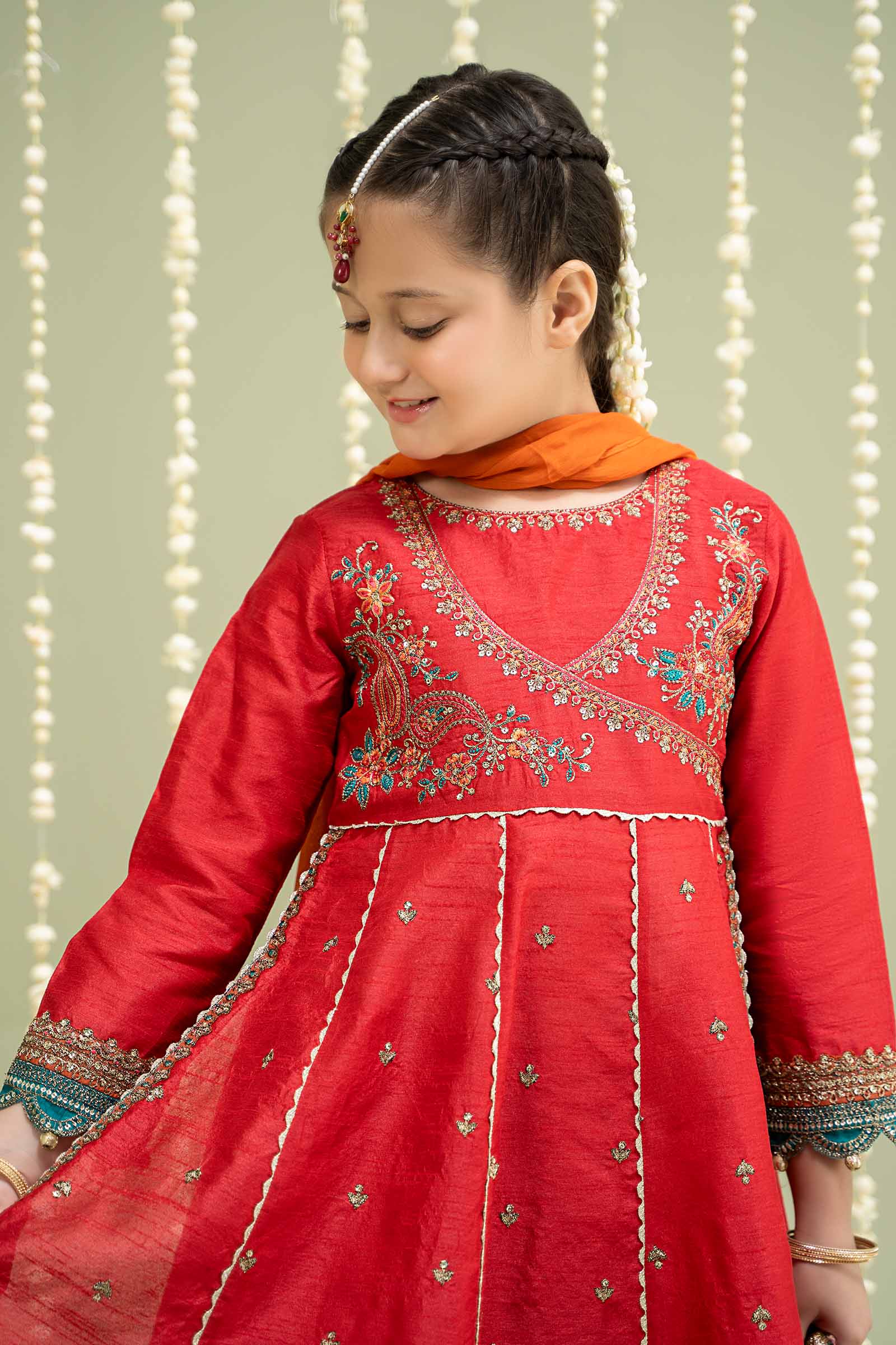 Maria B | 3 Piece Embroidered Raw Silk Suit | MKS-W24-02 - House Of Hania