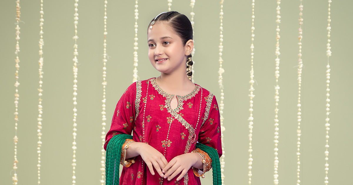 Maria B | 3 Piece Embroidered Raw Silk Suit | MKS-W24-10 - House Of Hania
