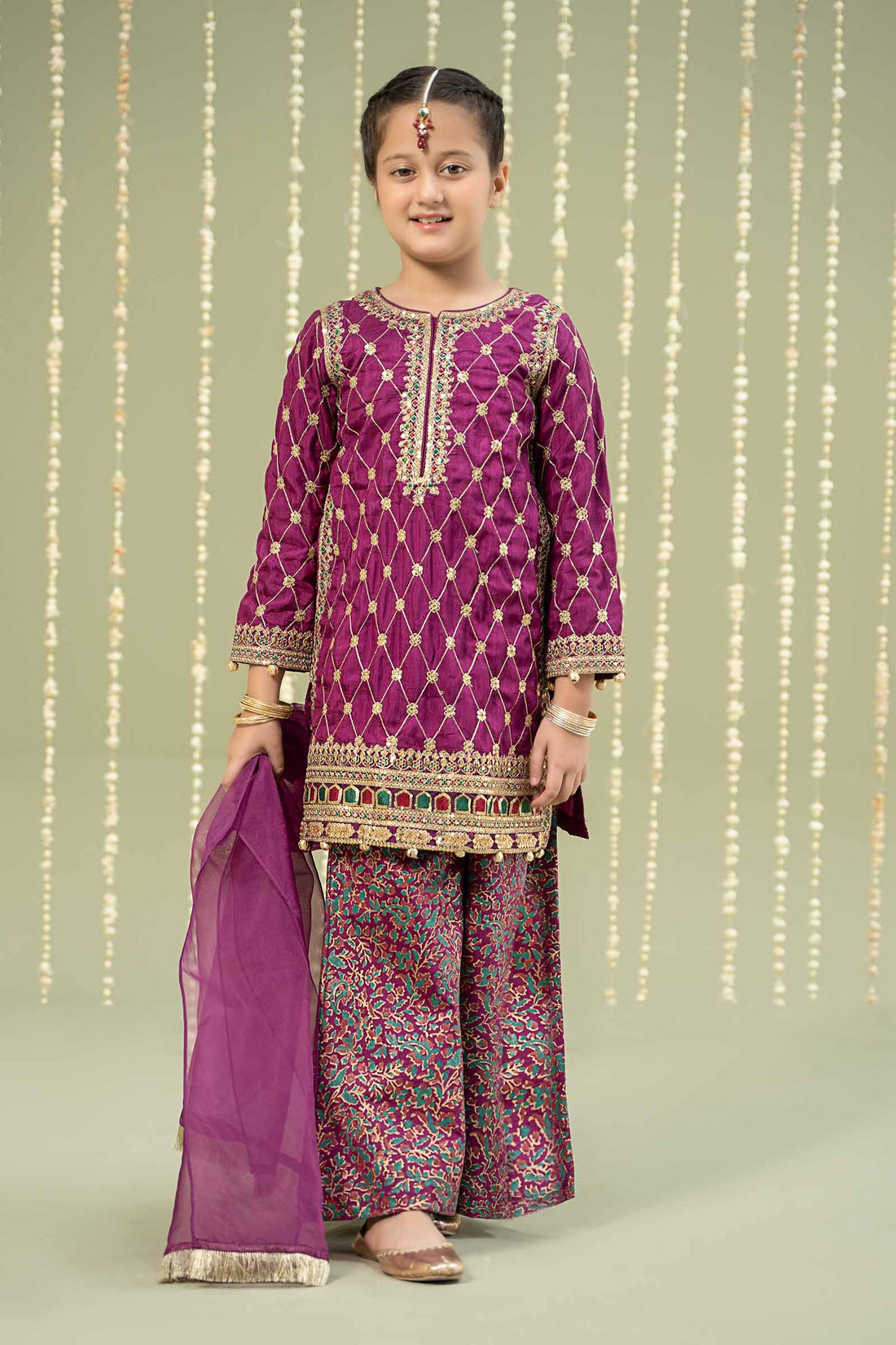 Maria B | 3 Piece Embroidered Raw Silk Suit | MKS-W24-28 - House Of Hania