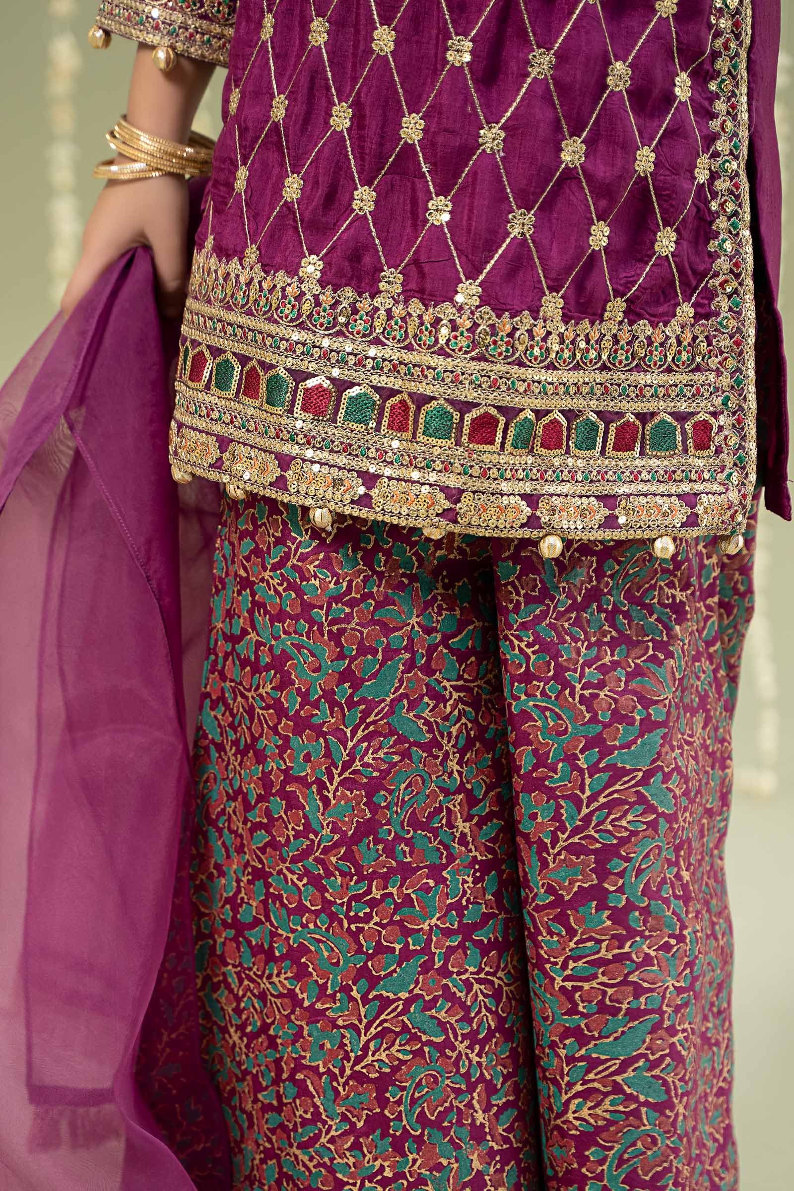 Maria B | 3 Piece Embroidered Raw Silk Suit | MKS-W24-28 - House Of Hania
