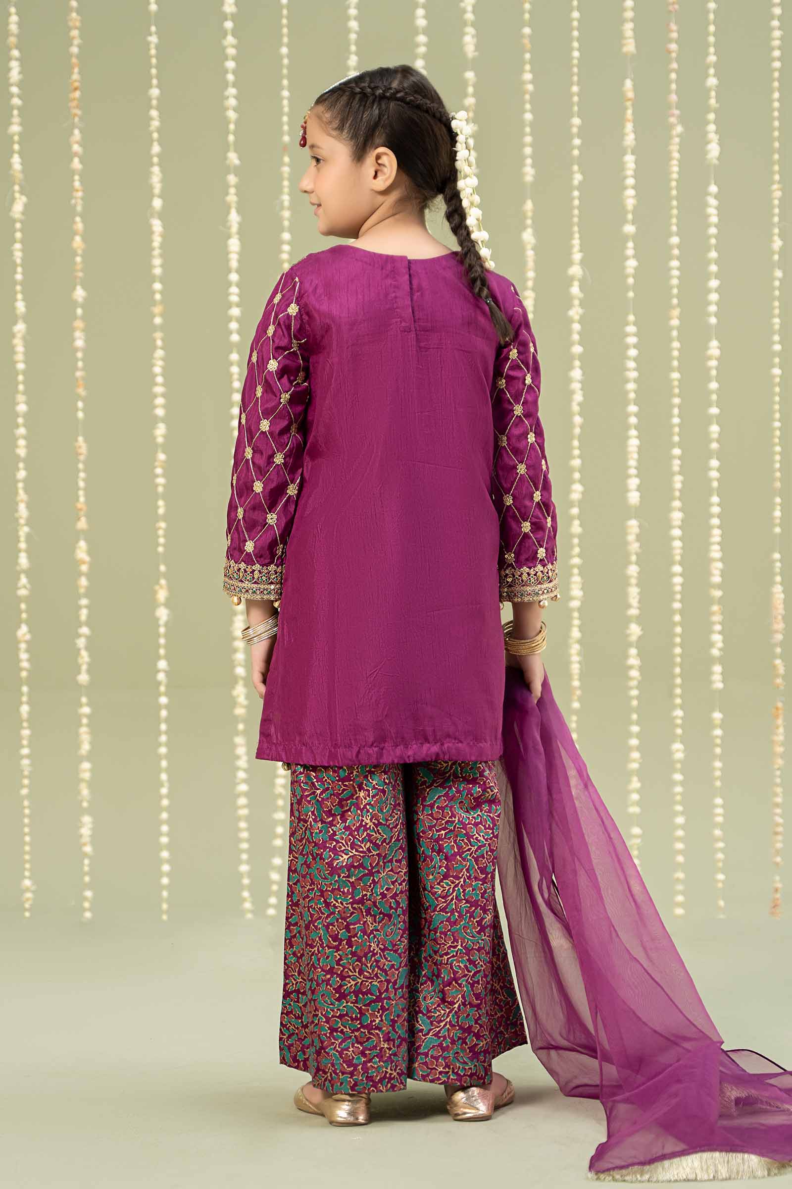Maria B | 3 Piece Embroidered Raw Silk Suit | MKS-W24-28 - House Of Hania