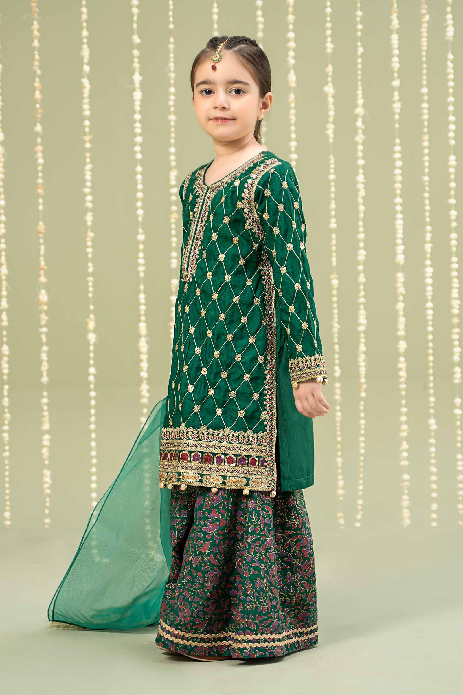 Maria B | 3 Piece Embroidered Raw Silk Suit | MKS-W24-28 - House Of Hania