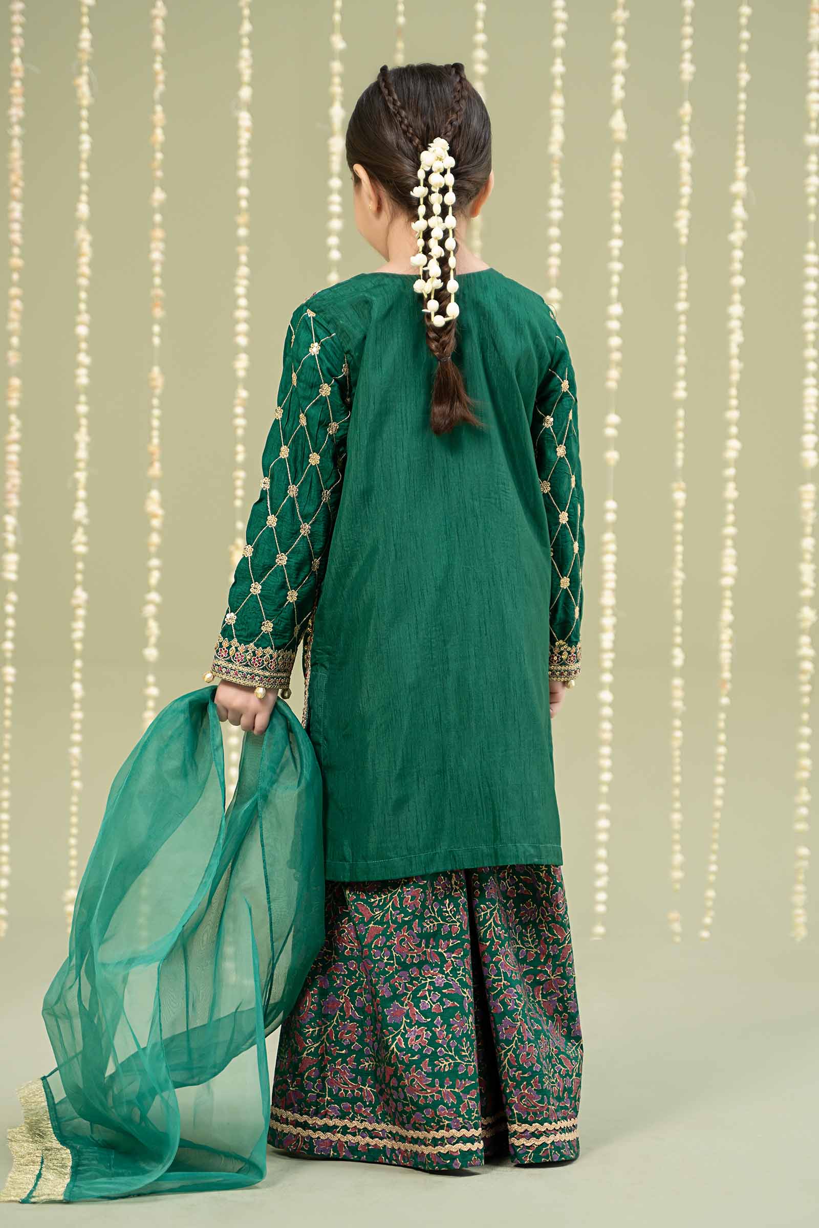 Maria B | 3 Piece Embroidered Raw Silk Suit | MKS-W24-28 - House Of Hania