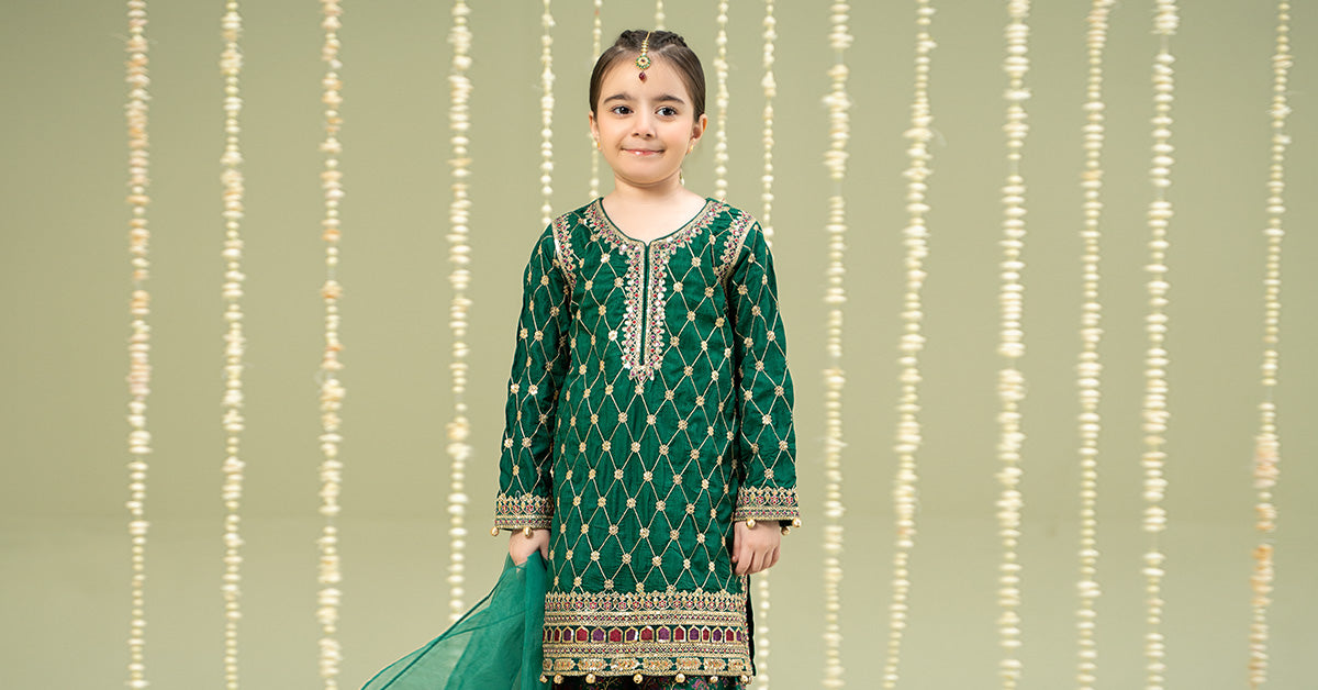 Maria B | 3 Piece Embroidered Raw Silk Suit | MKS-W24-28 - House Of Hania