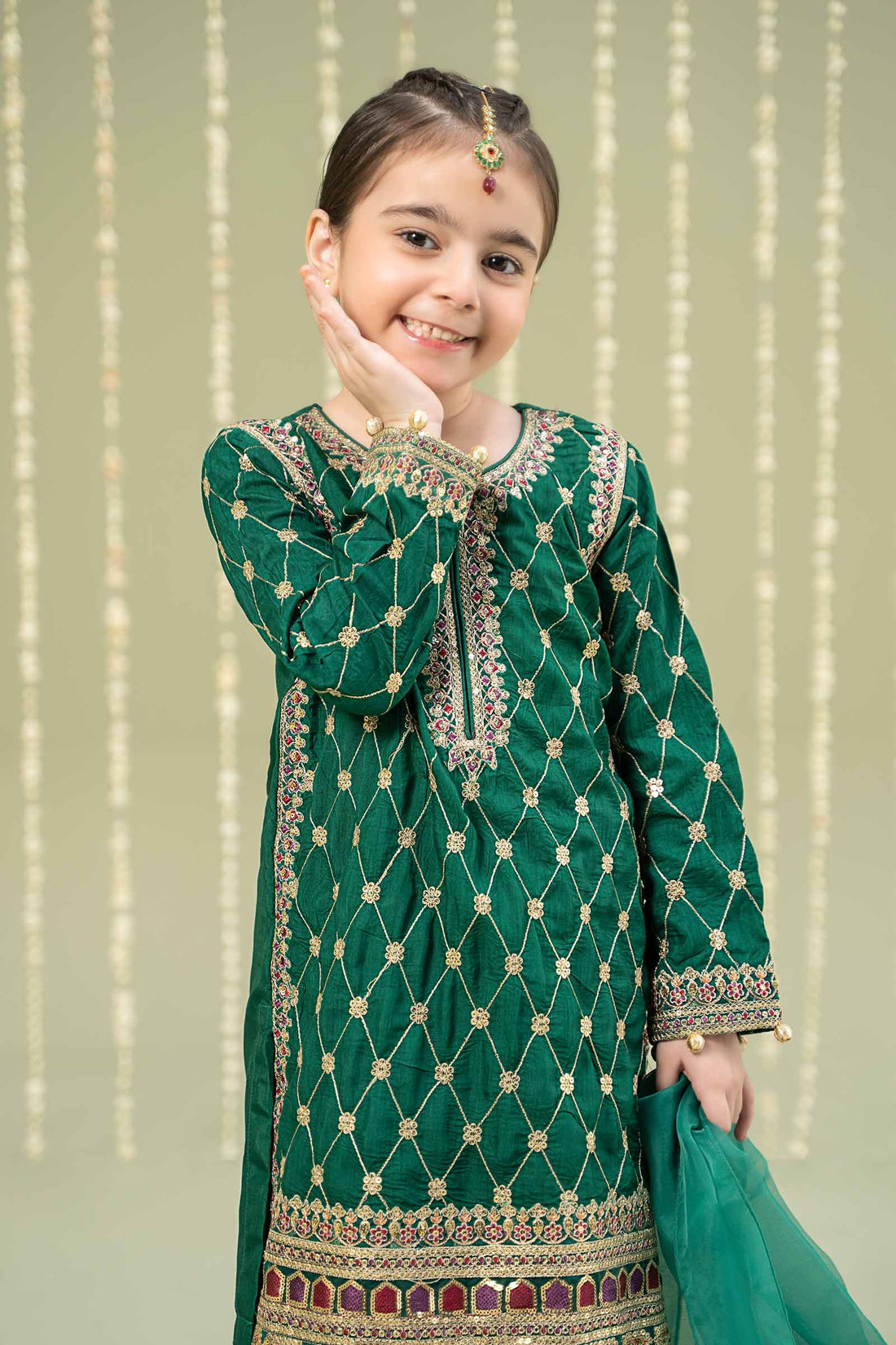 Maria B | 3 Piece Embroidered Raw Silk Suit | MKS-W24-28 - House Of Hania