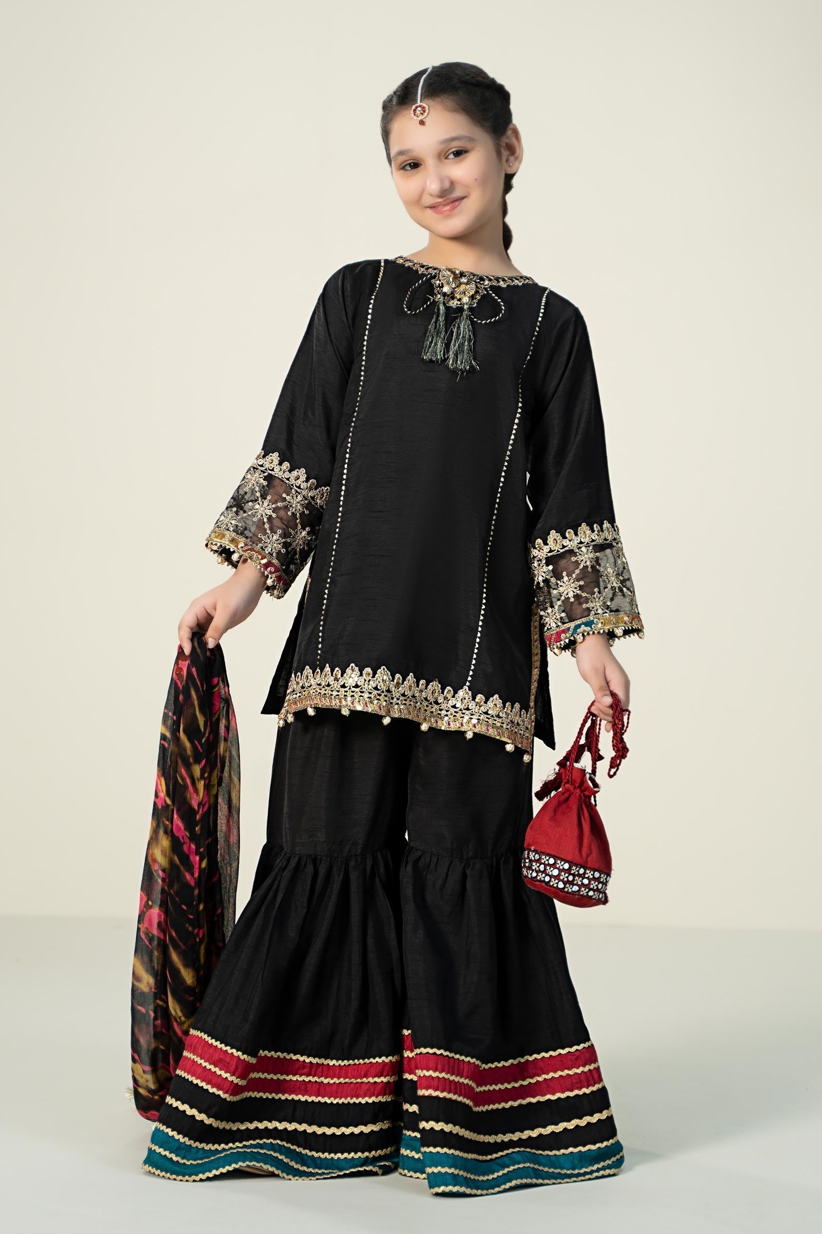 Maria B | 3 Piece Embroidered Raw Silk Suit | MKS-W24-31 - House Of Hania