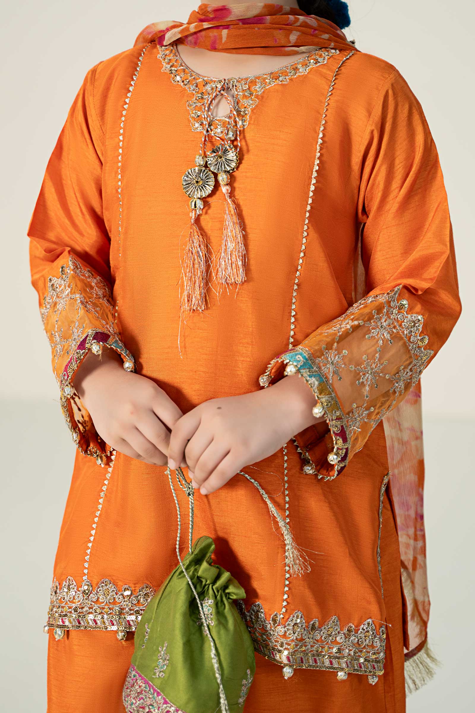 Maria B | 3 Piece Embroidered Raw Silk Suit | MKS-W24-31 - House Of Hania