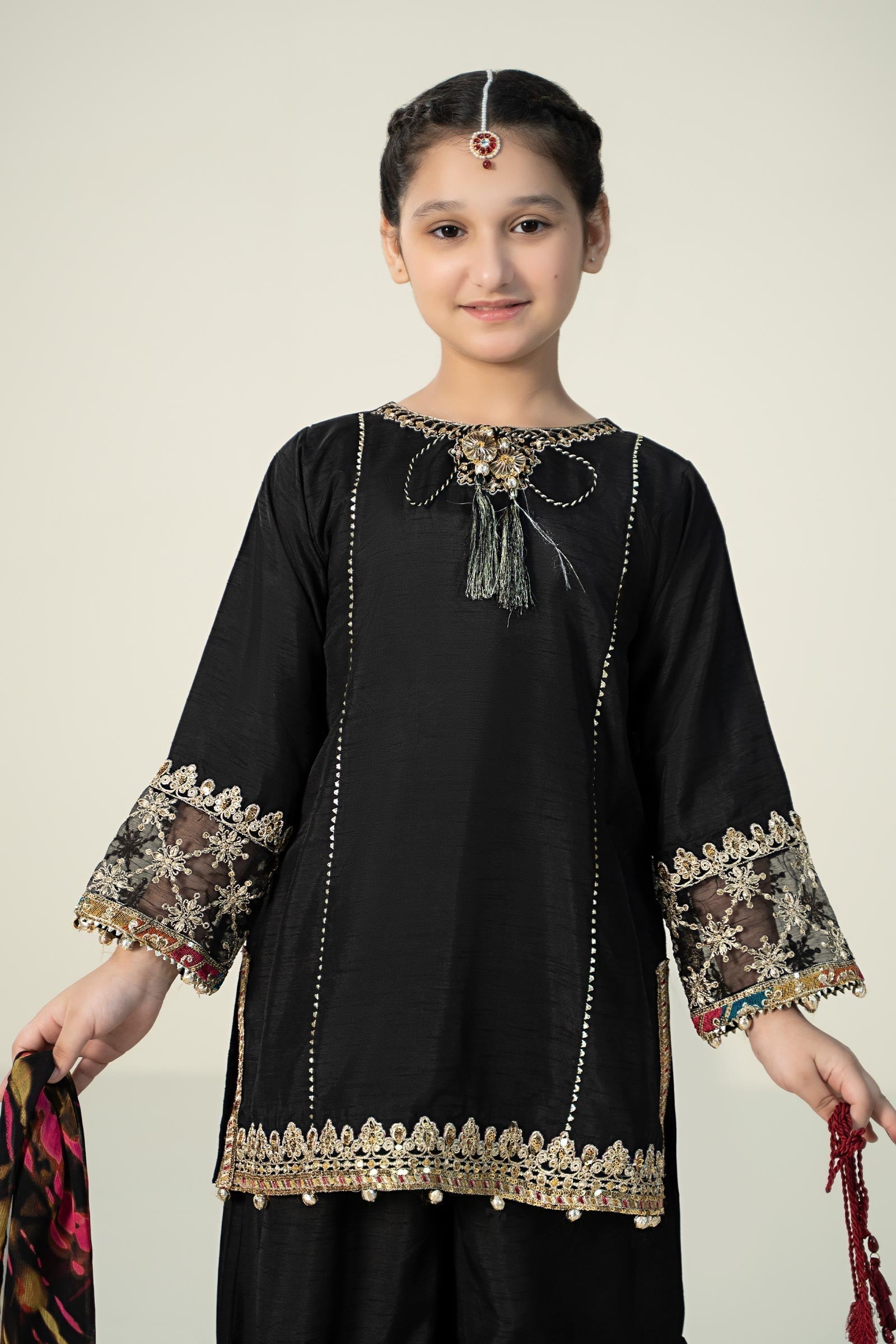 Maria B | 3 Piece Embroidered Raw Silk Suit | MKS-W24-31 - House Of Hania