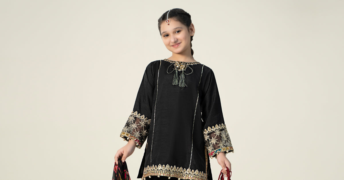 Maria B | 3 Piece Embroidered Raw Silk Suit | MKS-W24-31 - House Of Hania