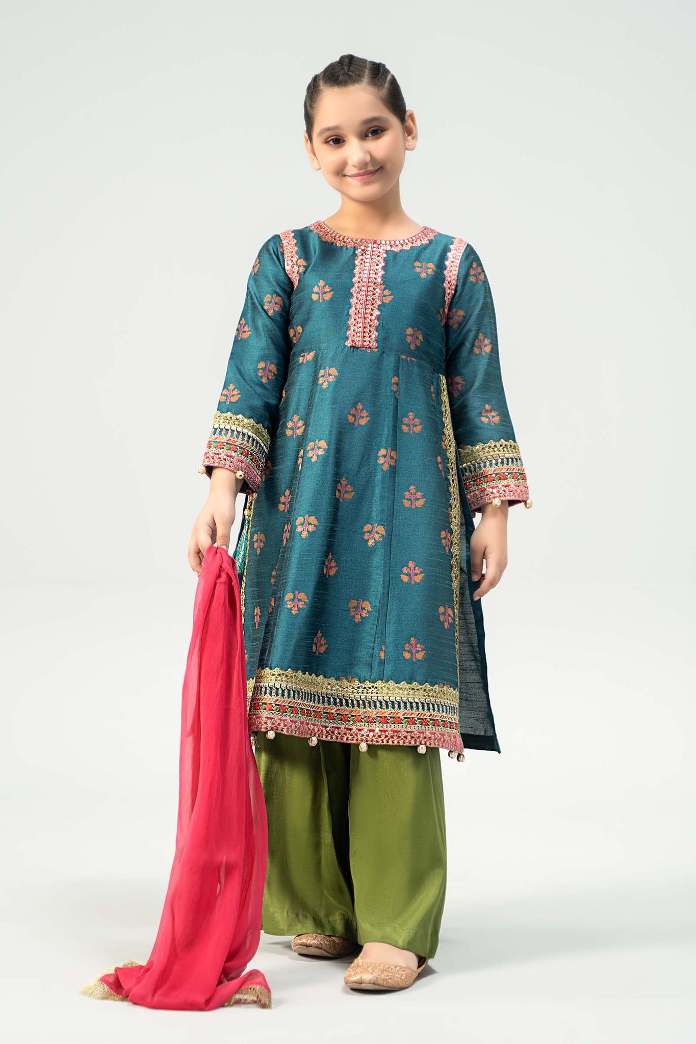Maria B | 3 Piece Embroidered Raw Silk Suit | MKS-W24-33 - House Of Hania