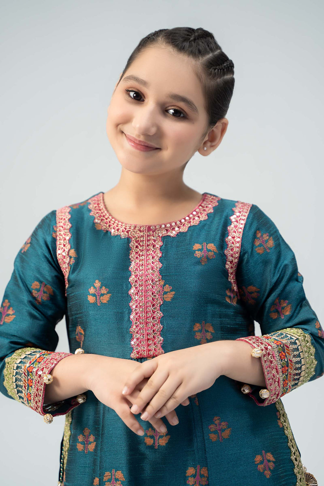 Maria B | 3 Piece Embroidered Raw Silk Suit | MKS-W24-33 - House Of Hania