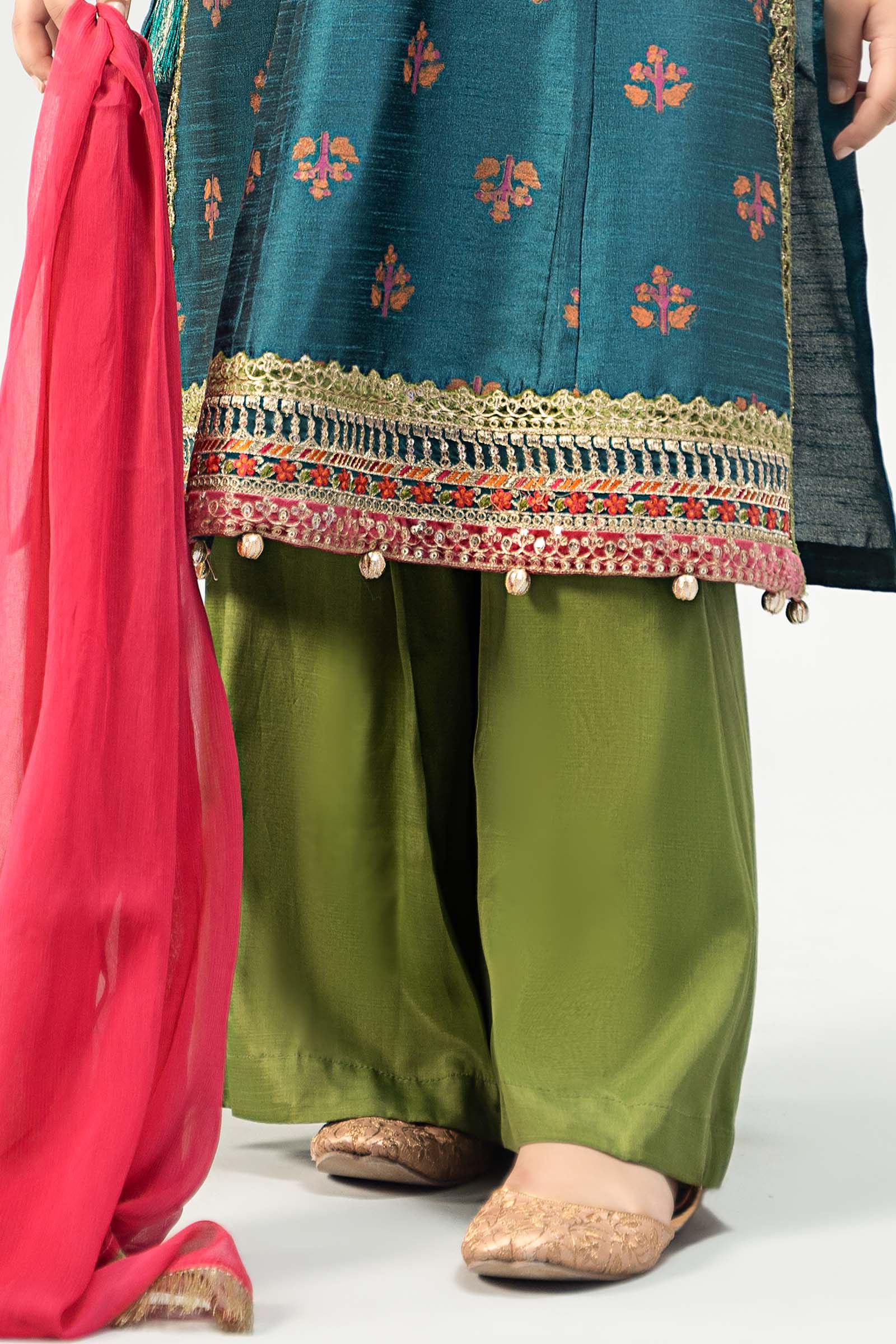 Maria B | 3 Piece Embroidered Raw Silk Suit | MKS-W24-33 - House Of Hania