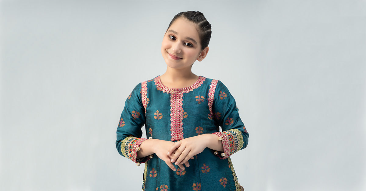 Maria B | 3 Piece Embroidered Raw Silk Suit | MKS-W24-33 - House Of Hania