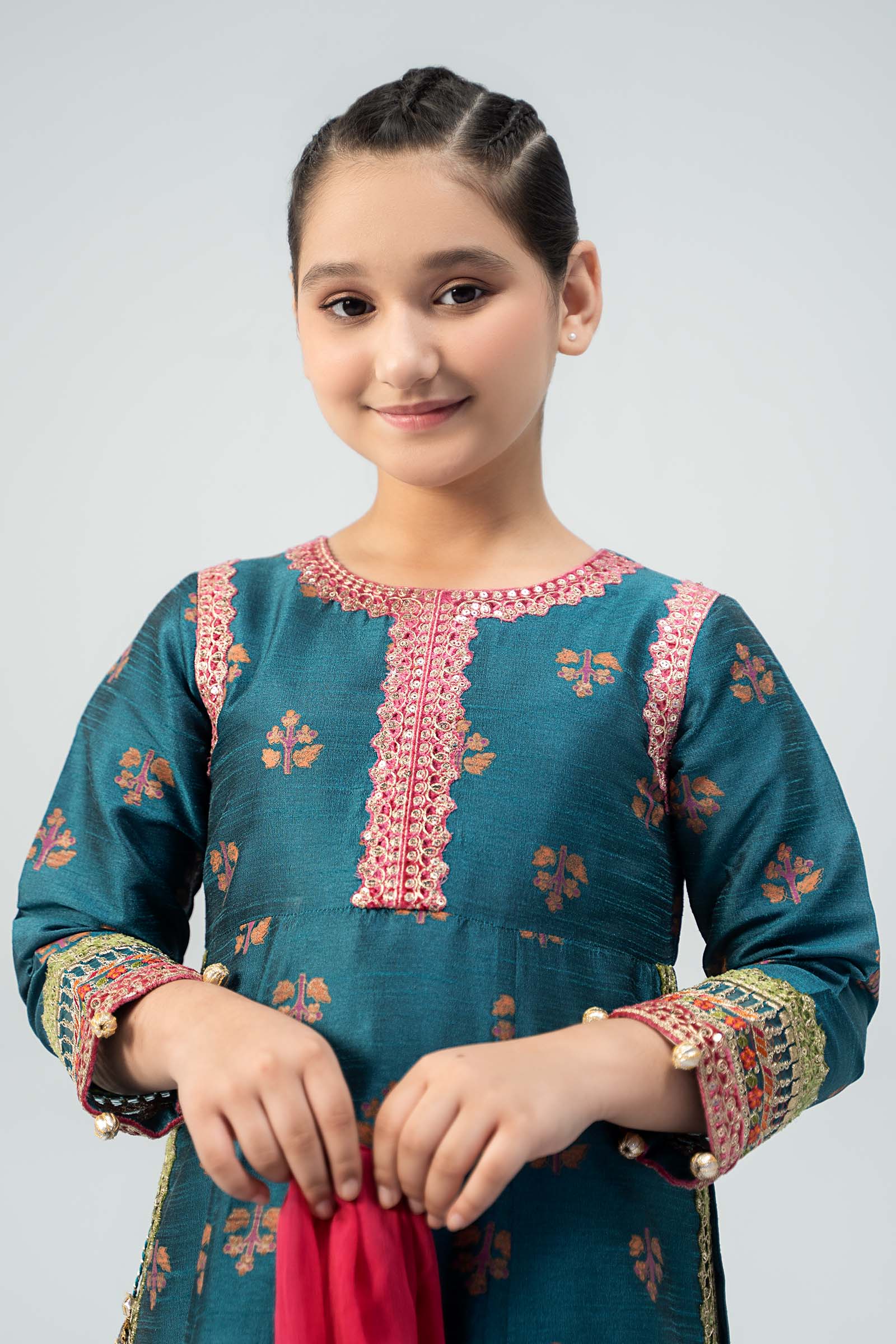 Maria B | 3 Piece Embroidered Raw Silk Suit | MKS-W24-33 - House Of Hania