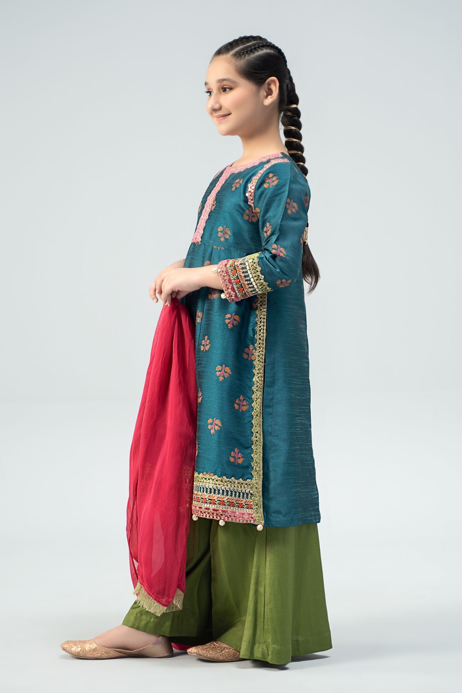 Maria B | 3 Piece Embroidered Raw Silk Suit | MKS-W24-33 - House Of Hania