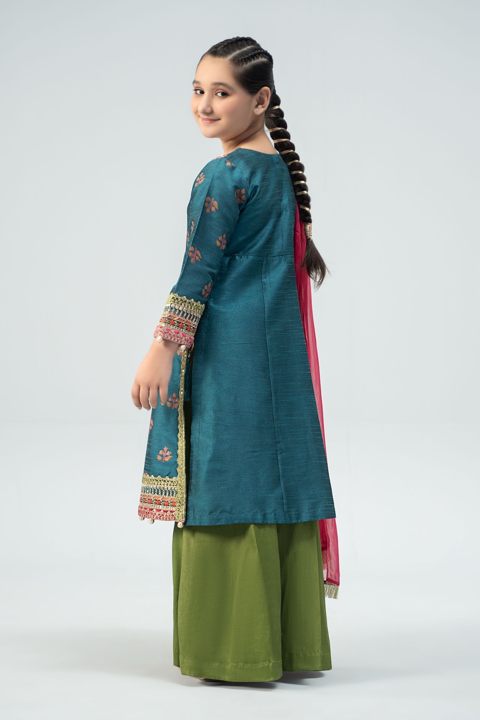 Maria B | 3 Piece Embroidered Raw Silk Suit | MKS-W24-33 - House Of Hania