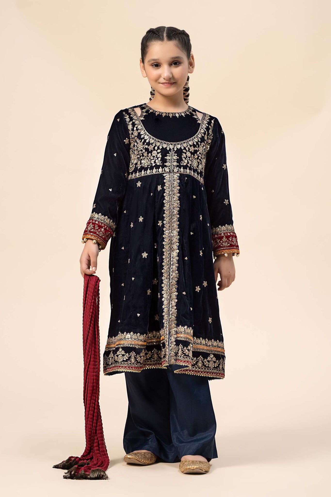 Maria B | 3 Piece Embroidered Velvet Suit | MKS-W24-17 - House Of Hania