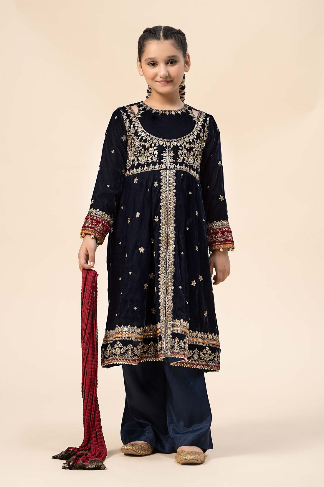 Maria B | 3 Piece Embroidered Velvet Suit | MKS-W24-17 - House Of Hania