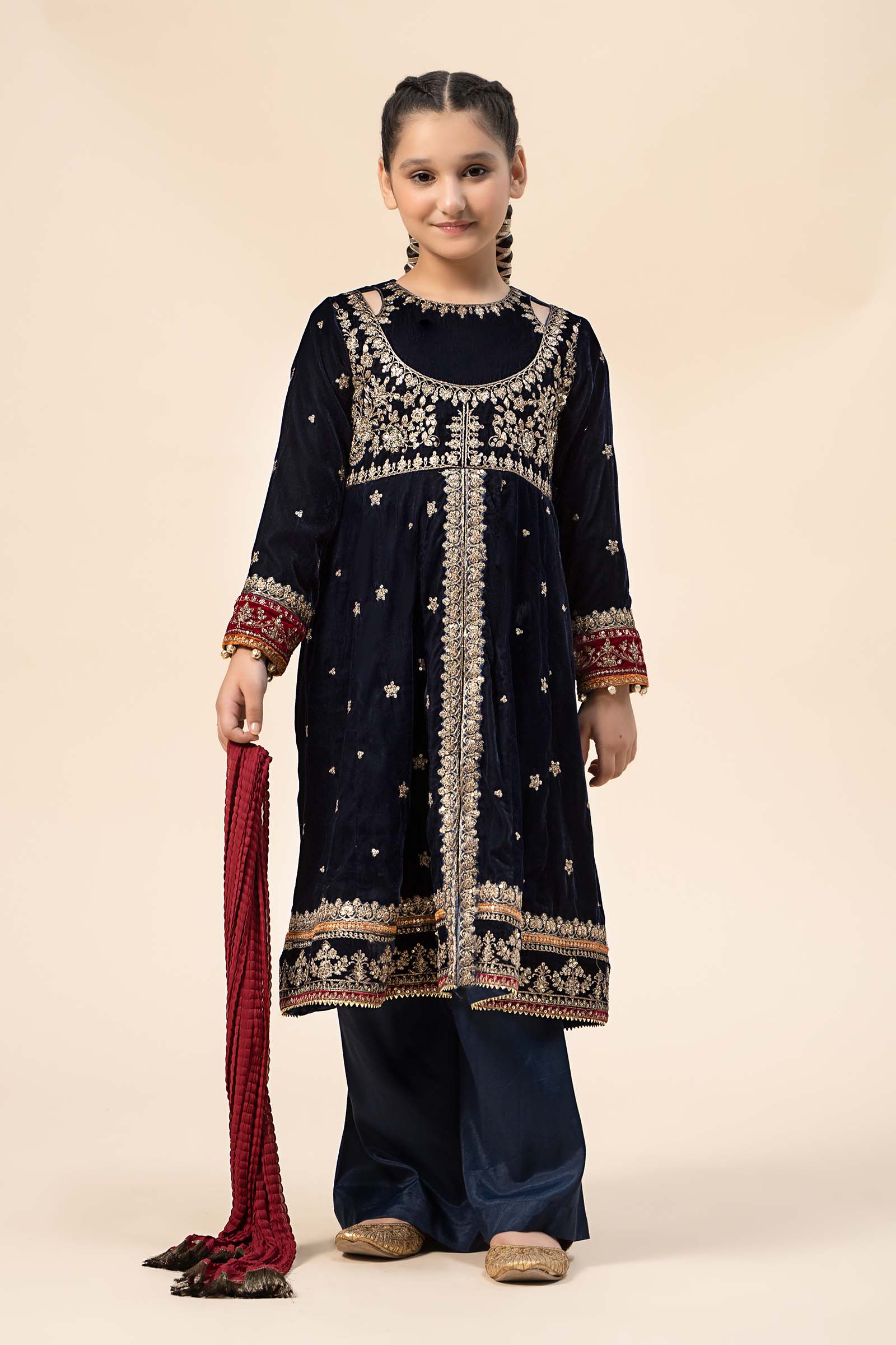Maria B | 3 Piece Embroidered Velvet Suit | MKS-W24-17 - House Of Hania