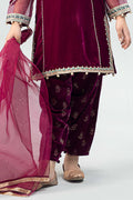 Maria B | 3 Piece Embroidered Velvet Suit | MKS-W24-32 - House Of Hania