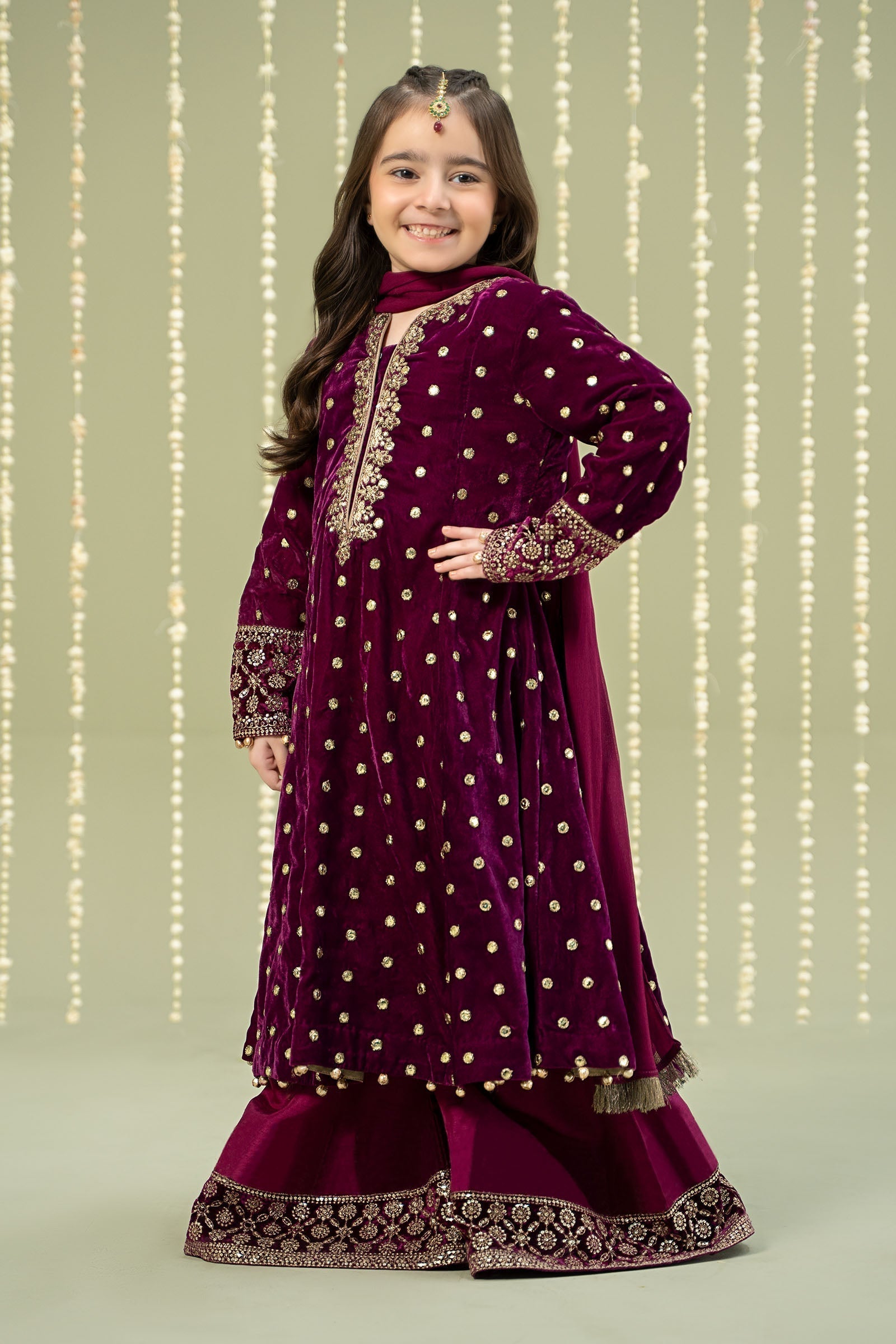 Maria B | 3 Piece Embroidered Velvet Suit | MKS-W24-38 - House Of Hania