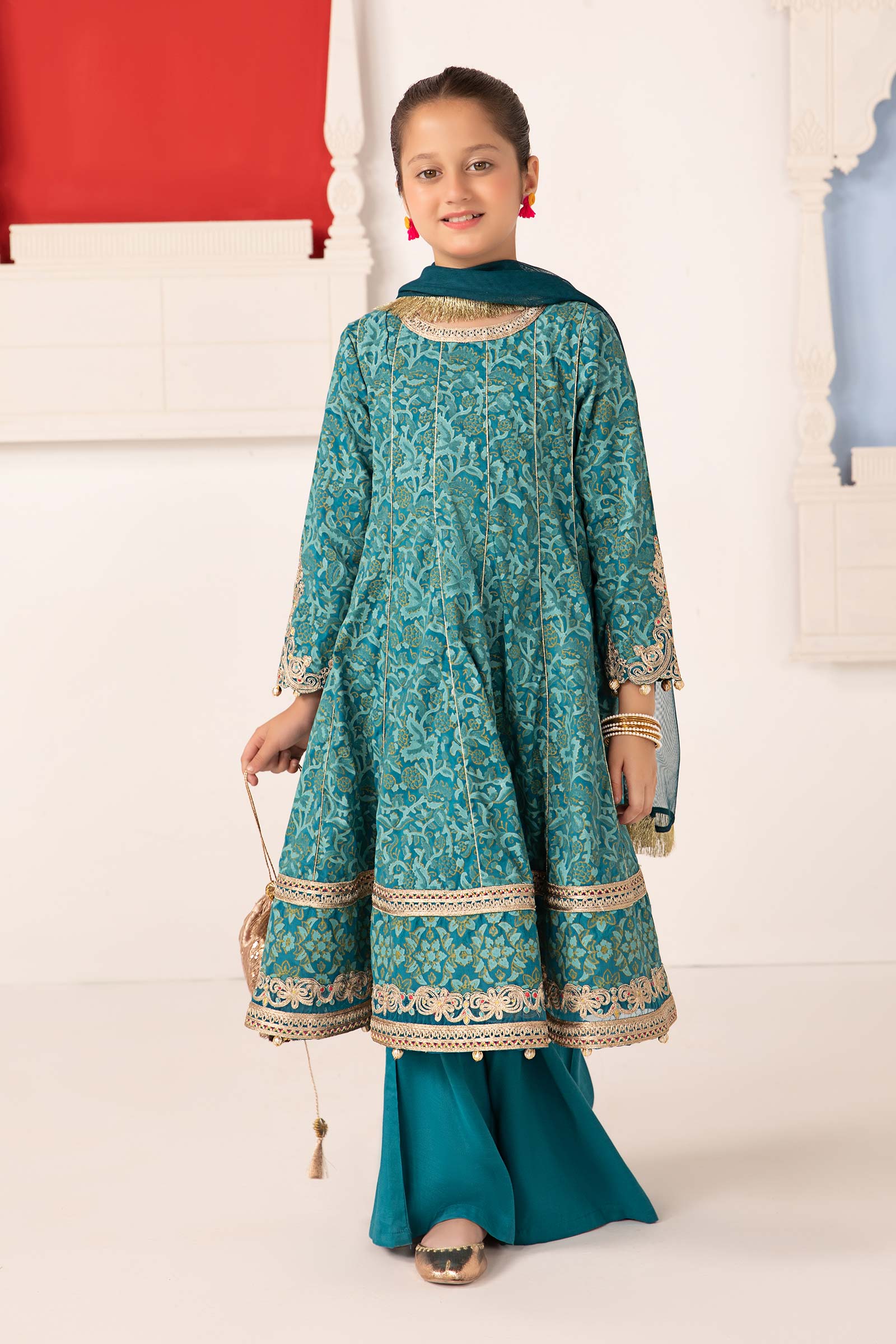 Maria B | 3 Piece Printed Raw Silk Suit | MKS-EA24-05 - House Of Hania