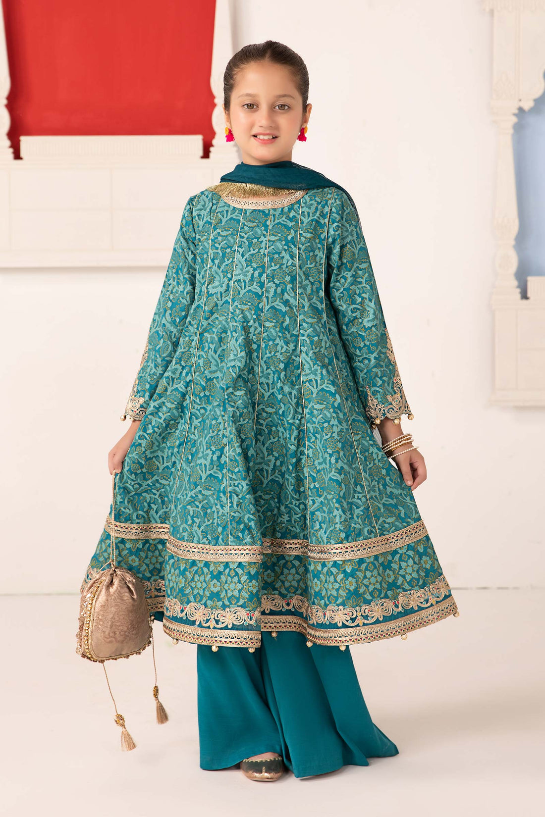 Maria B | 3 Piece Printed Raw Silk Suit | MKS-EA24-05 - House Of Hania