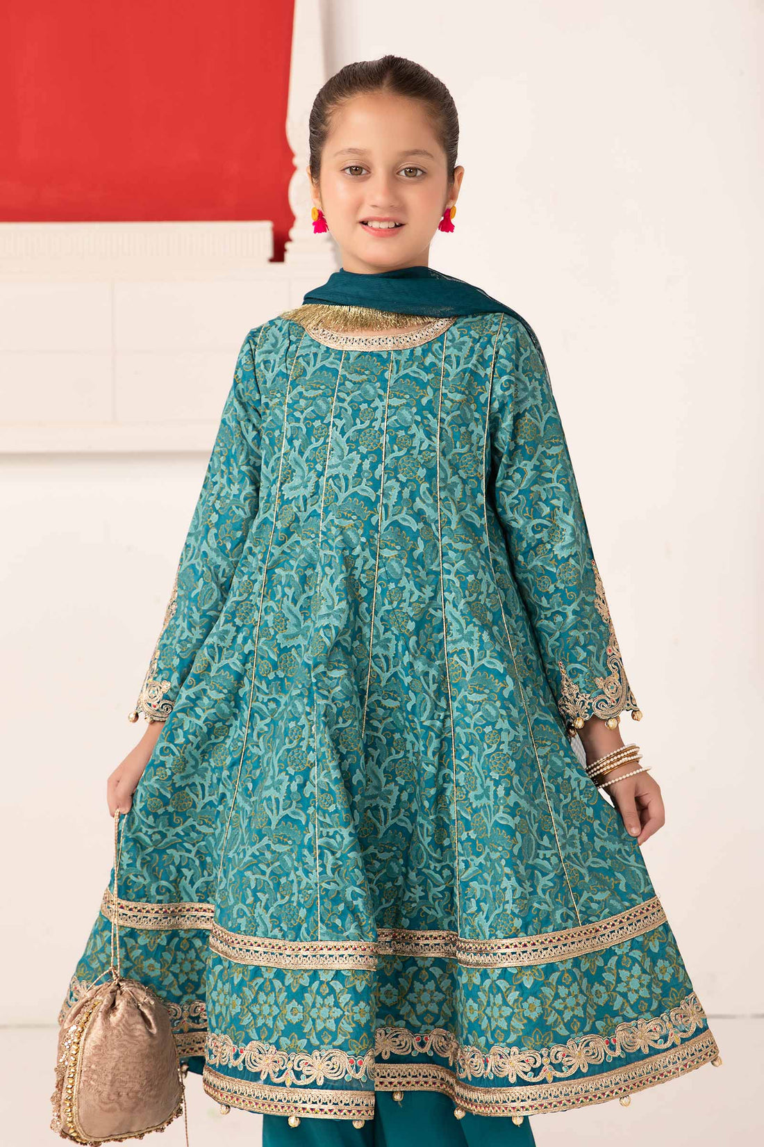Maria B | 3 Piece Printed Raw Silk Suit | MKS-EA24-05 - House Of Hania