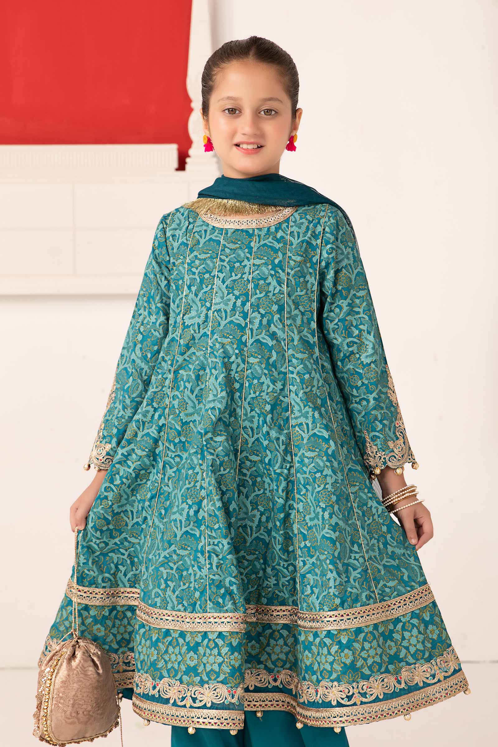 Maria B | 3 Piece Printed Raw Silk Suit | MKS-EA24-05 - House Of Hania