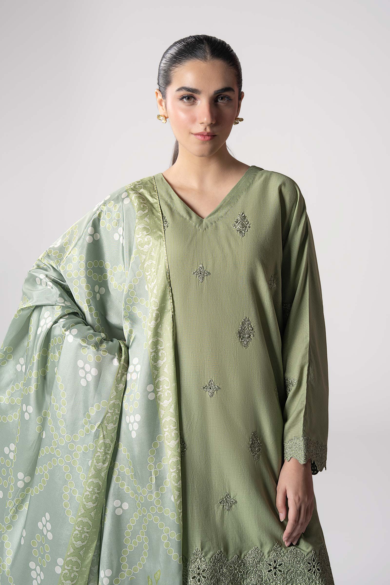 Maria B | Basics RTW | 3 Pc Embroidered Lurex Stripe Suit | MB-CS25-143 - House Of Hania