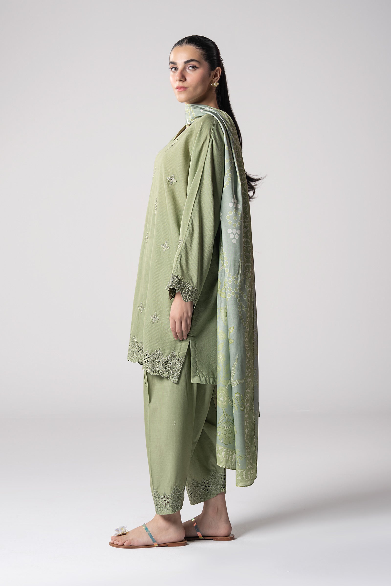 Maria B | Basics RTW | 3 Pc Embroidered Lurex Stripe Suit | MB-CS25-143 - House Of Hania