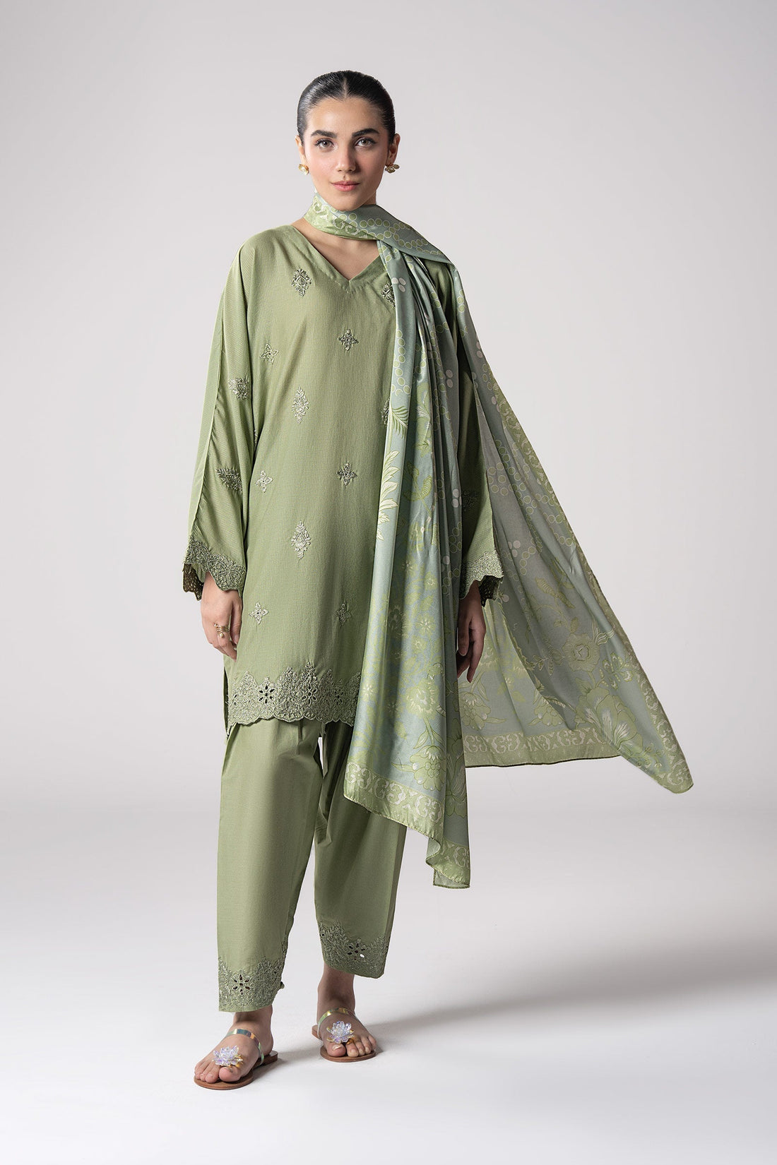 Maria B | Basics RTW | 3 Pc Embroidered Lurex Stripe Suit | MB-CS25-143 - House Of Hania