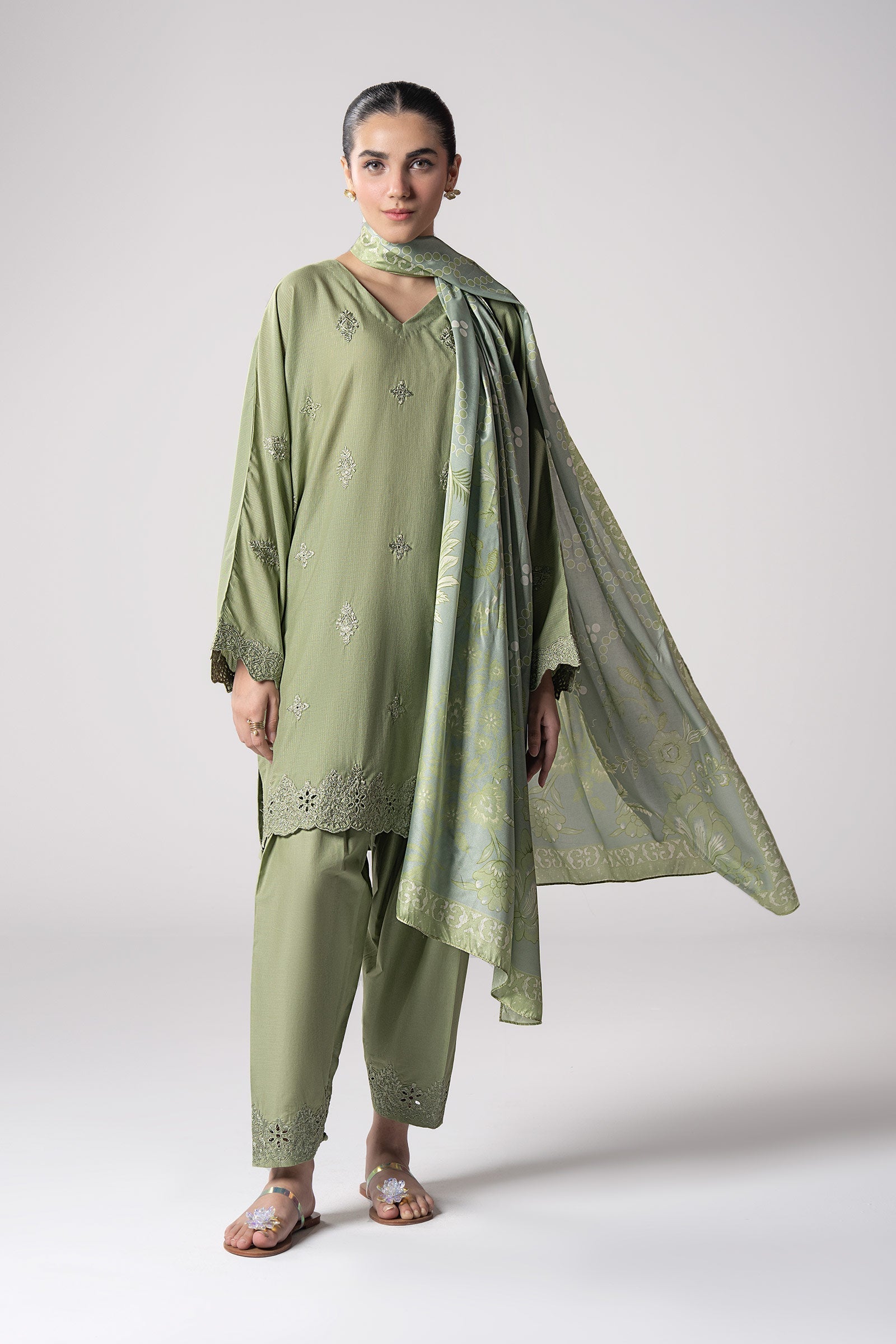 Maria B | Basics RTW | 3 Pc Embroidered Lurex Stripe Suit | MB-CS25-143 - House Of Hania