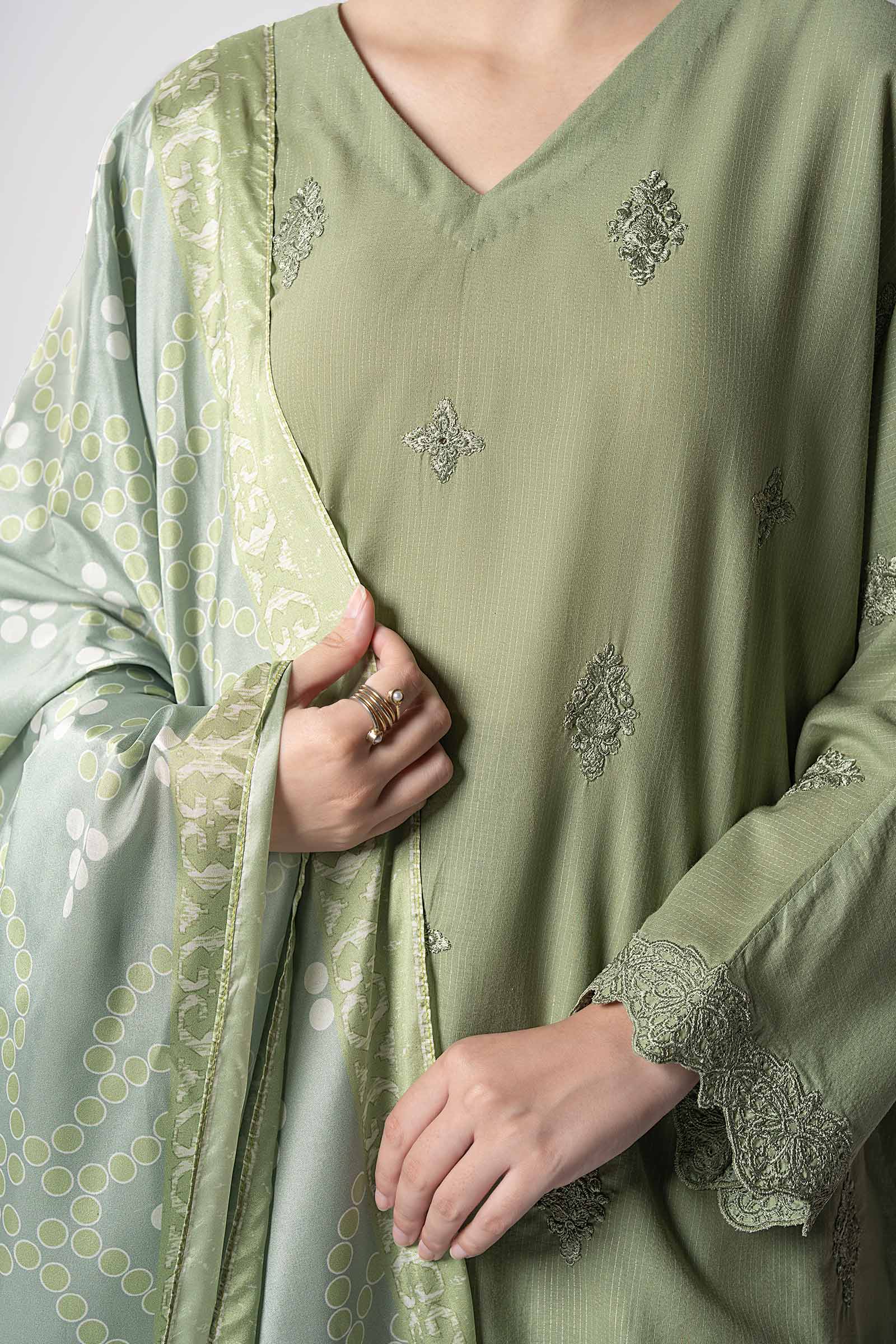 Maria B | Basics RTW | 3 Pc Embroidered Lurex Stripe Suit | MB-CS25-143 - House Of Hania