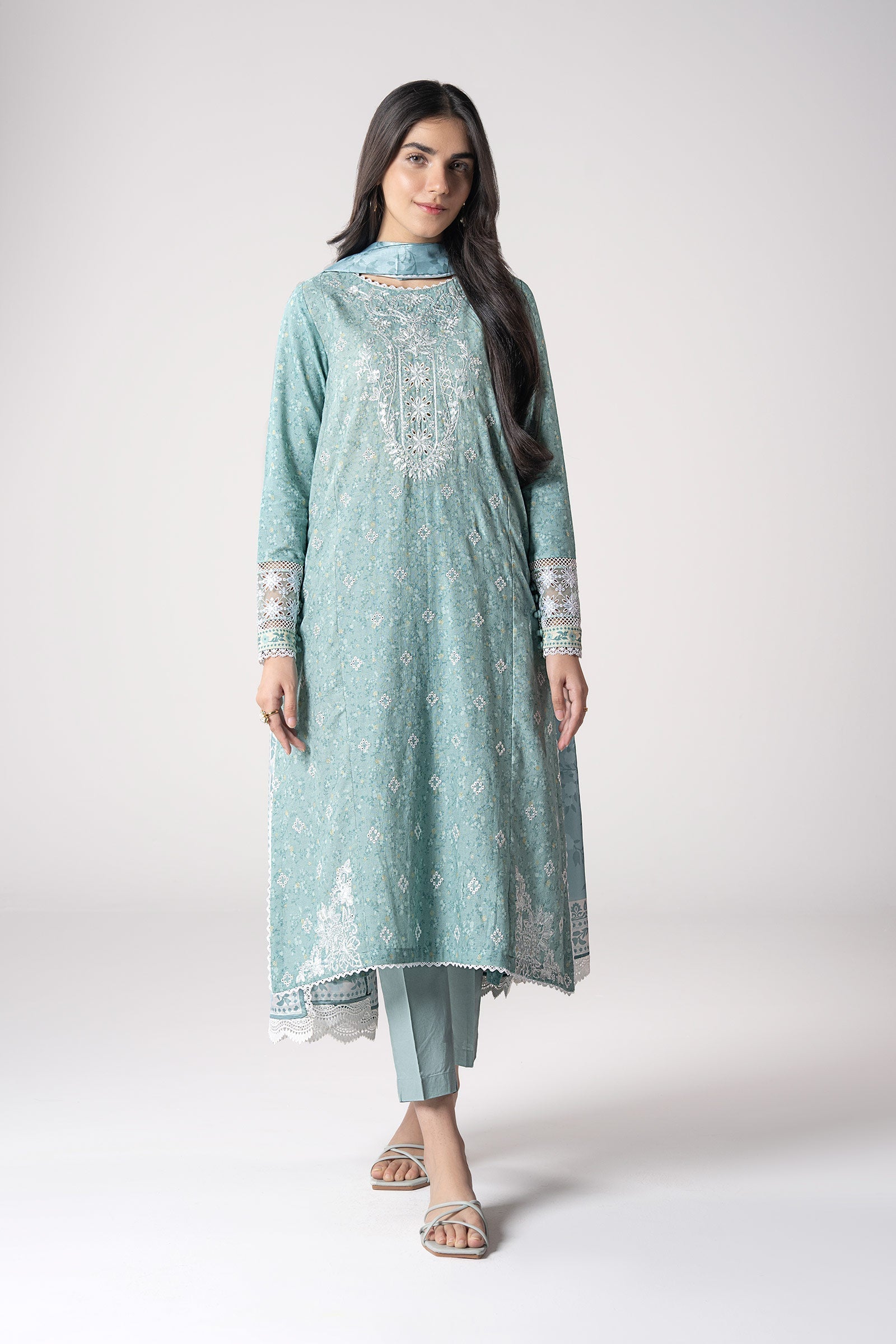 Maria B | Basics RTW | 3 Pc Embroidered Mesh Lurex Dots Suit | MB-CS25-142 - House Of Hania