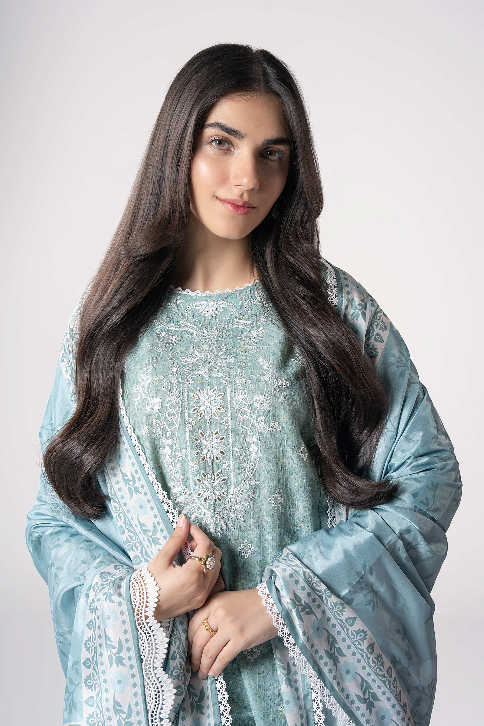 Maria B | Basics RTW | 3 Pc Embroidered Mesh Lurex Dots Suit | MB-CS25-142 - House Of Hania