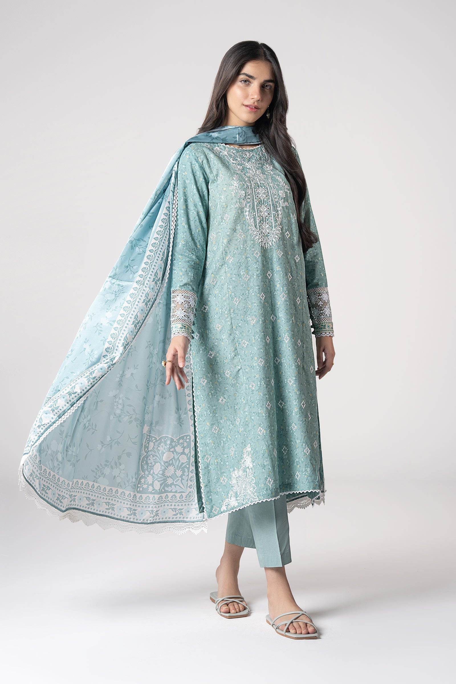 Maria B | Basics RTW | 3 Pc Embroidered Mesh Lurex Dots Suit | MB-CS25-142 - House Of Hania