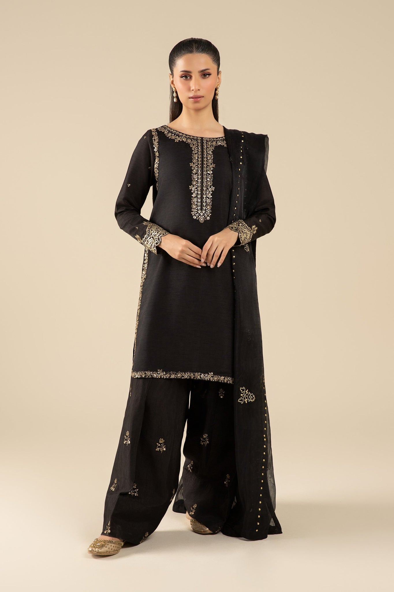 Maria B | Basics RTW | 3 Pc Embroidered Raw Silk Suit | MB-FS25-32-B - House Of Hania