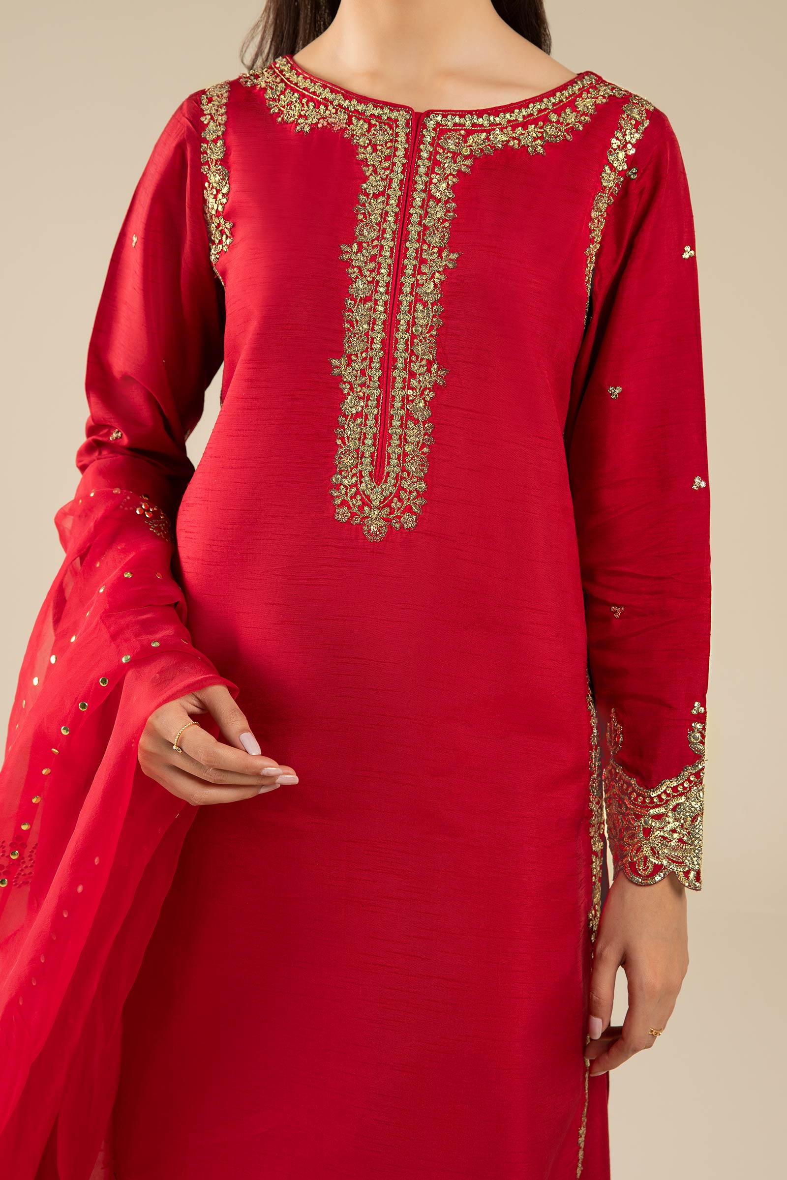 Maria B | Basics RTW | 3 Pc Embroidered Raw Silk Suit | MB-FS25-32 - House Of Hania