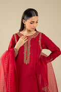 Maria B | Basics RTW | 3 Pc Embroidered Raw Silk Suit | MB-FS25-32 - House Of Hania